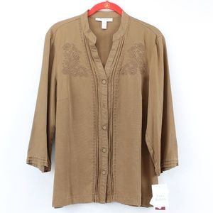 JM Collection 3/4 Sleeve Embroidered Boho Top